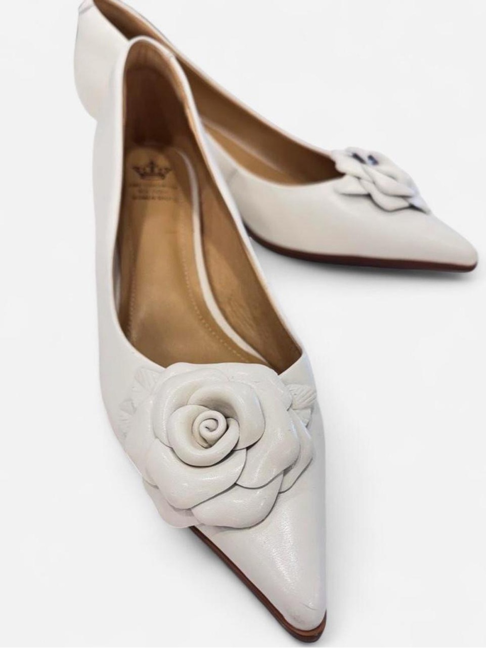 Boutique Leather Kitten Heels with Rose Accent